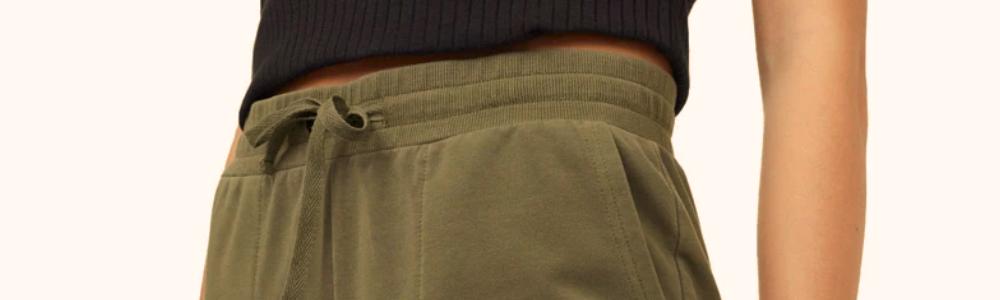 Image of a close up of a waistband of womens French Terry Cropped Wide Leg Sweatpant
