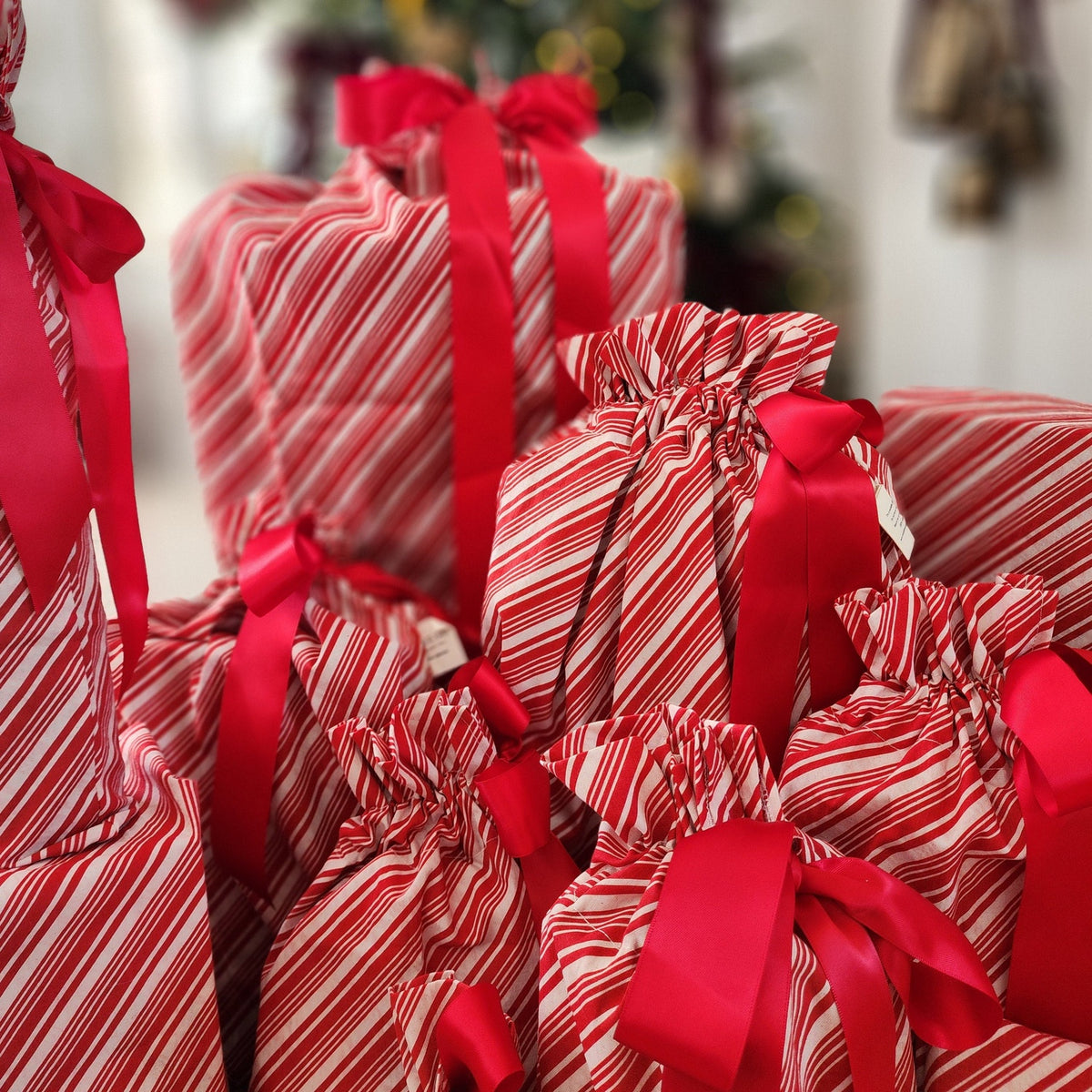 Candy Cane Reusable Gift Bag Set