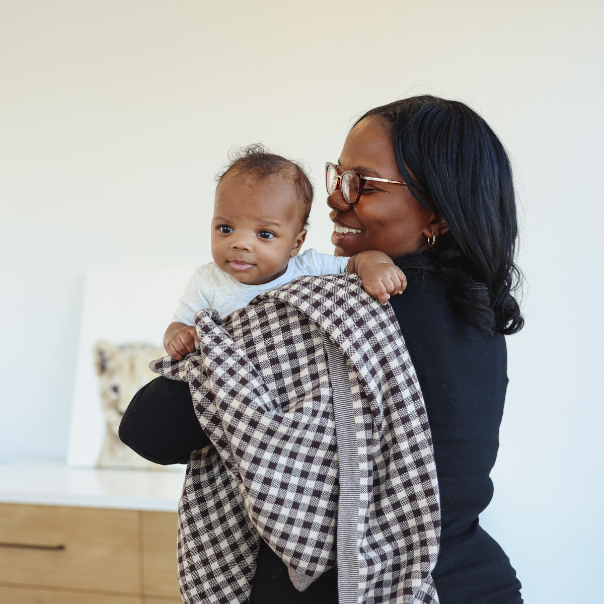 Checkered Cotton Knit Baby Blanket