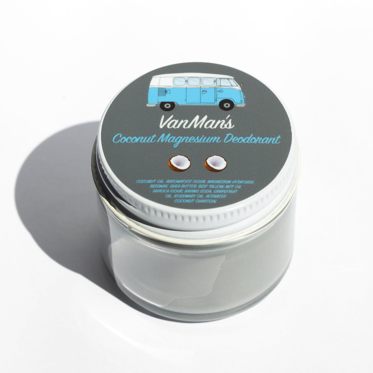 VanMan's Coconut Magnesium Deodorant jar on a white background