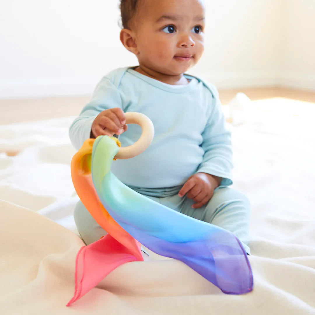 Rainbow Silk and Wood Teether