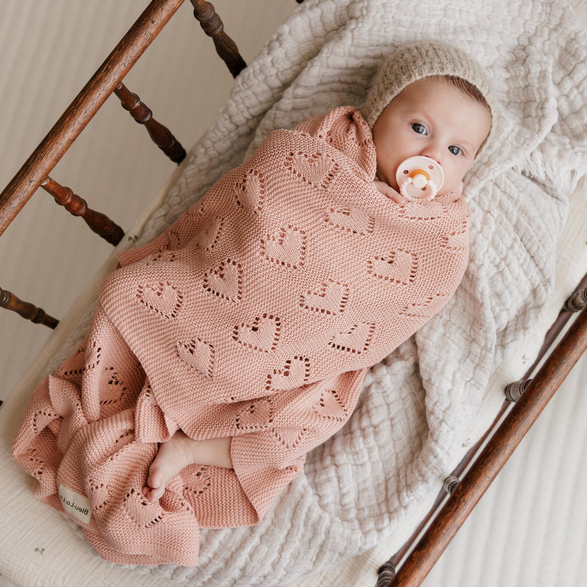 Heart Cotton Knit Baby Blanket
