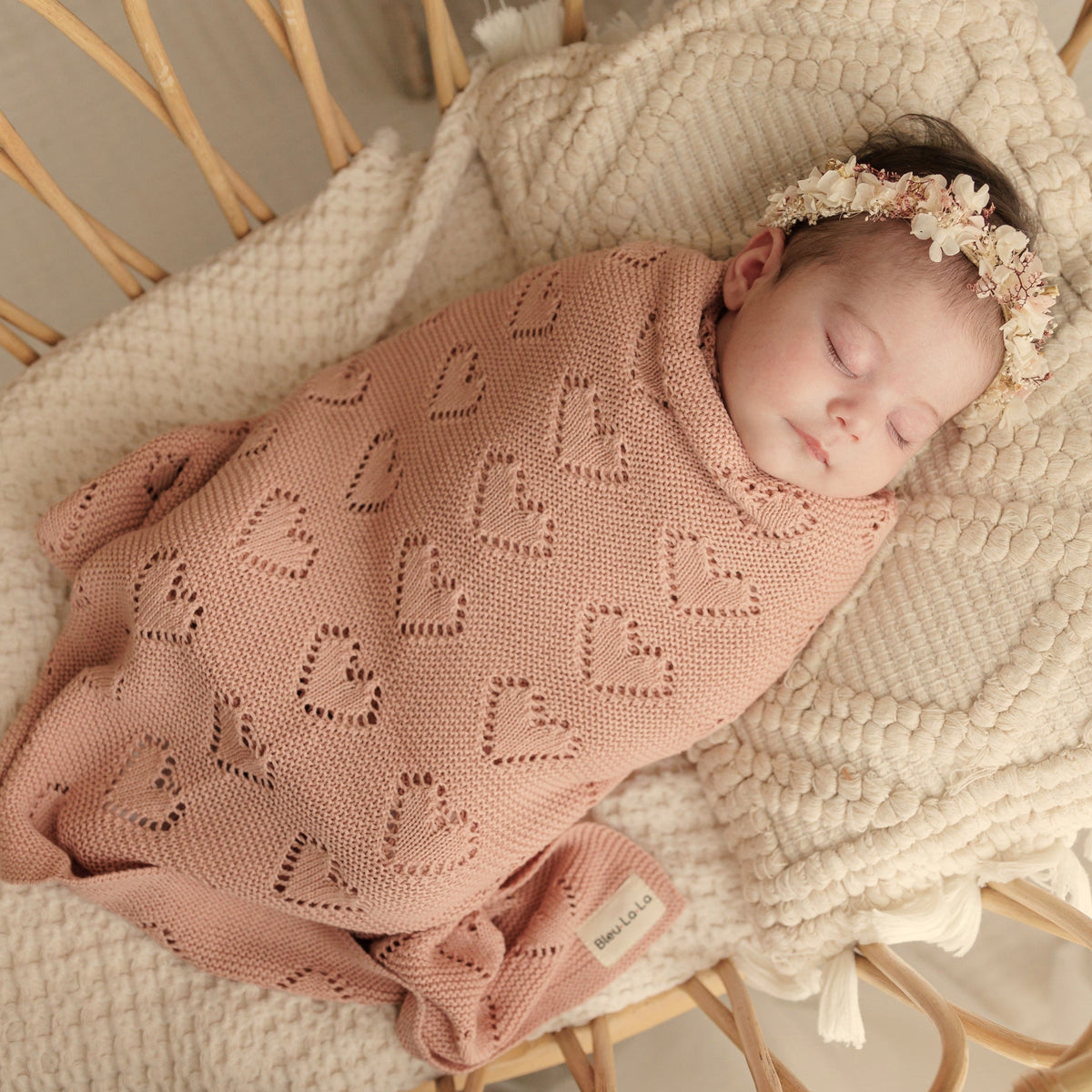 Heart Cotton Knit Baby Blanket