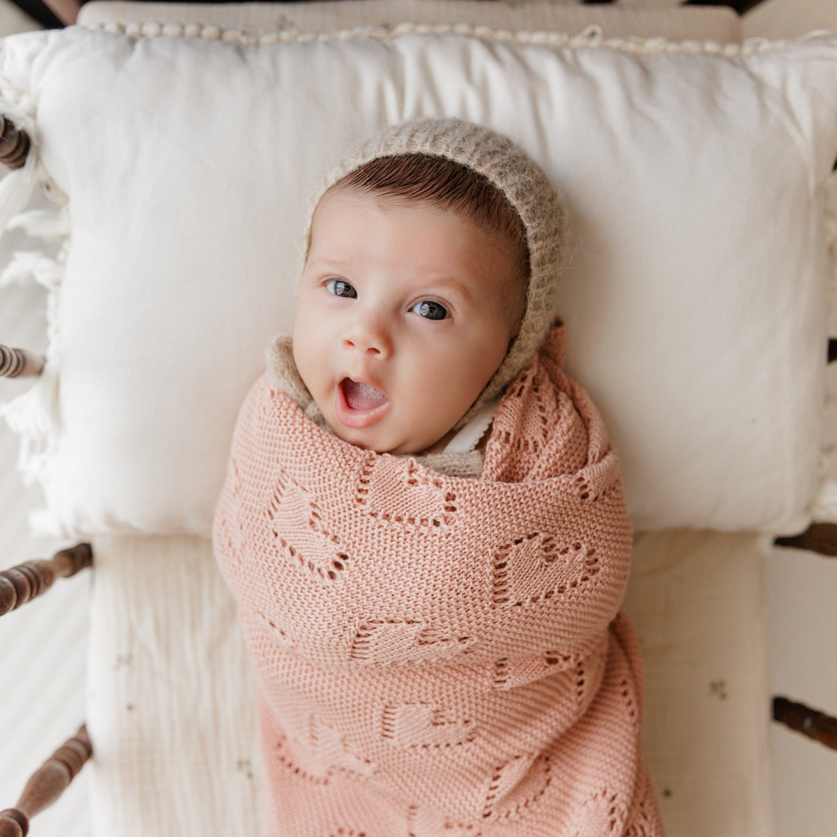 Heart Cotton Knit Baby Blanket