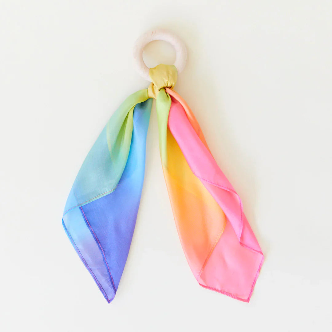 Rainbow Silk and Wood Teether