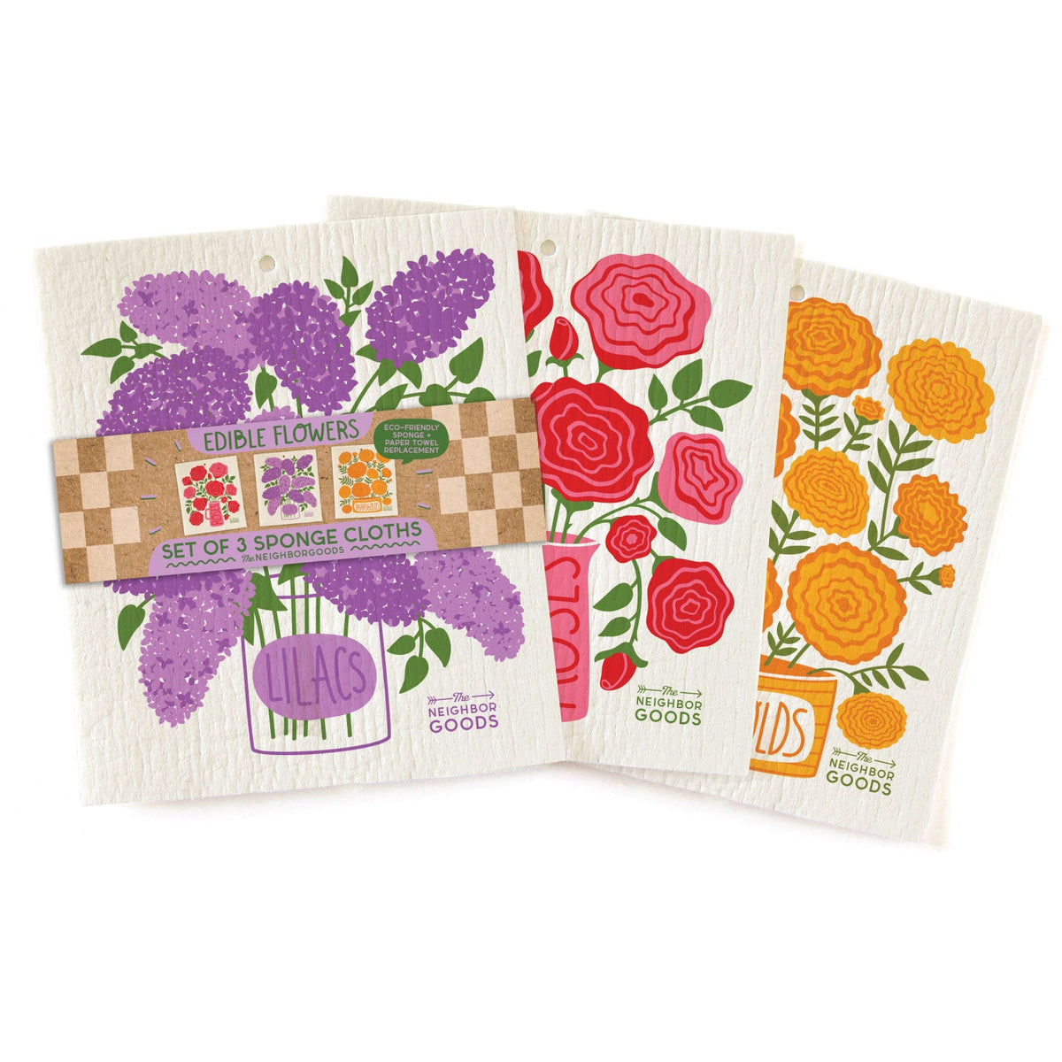 The Neighborgoods Edible Flowers - Sponge Cloth Set Of 3