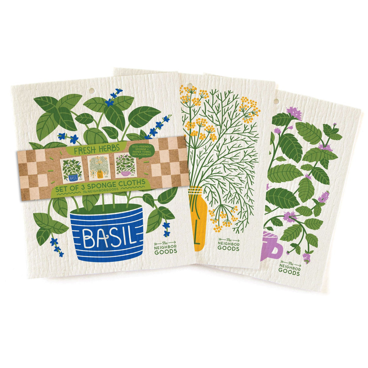 The Neighborgoods Fresh Herbs Sponge Cloth Set of 3