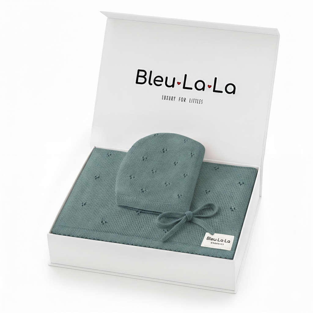 Pointelle Organic Cotton Baby Blanket & Hat Gift Set