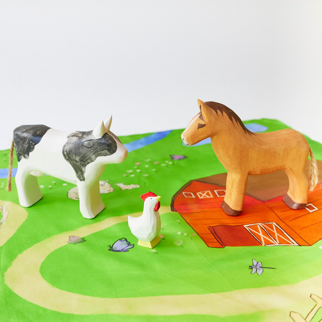 Natural Silk & Wooden Animals Farm Play Set