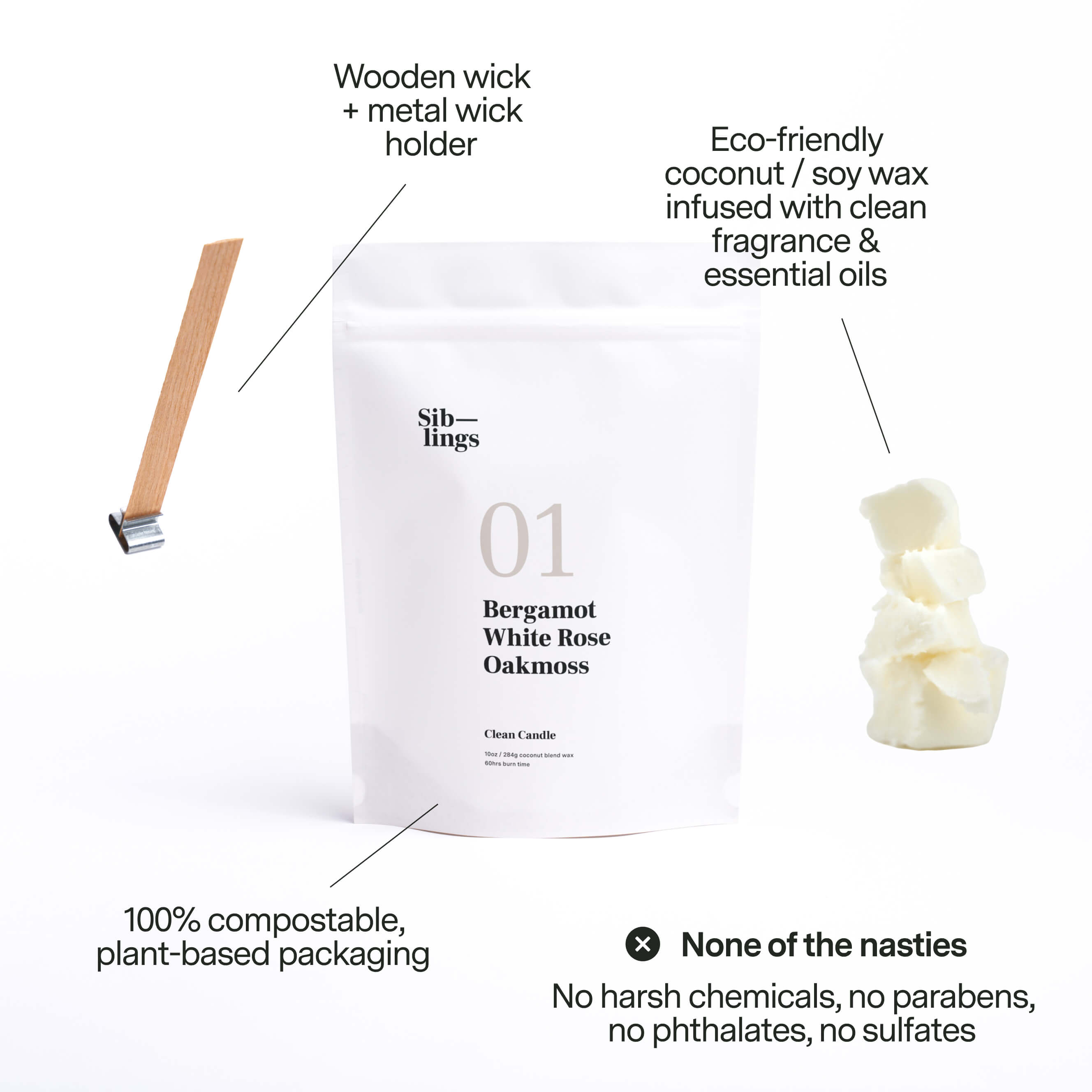 No 01 Candle Refill — Bergamot, White Rose, Oakmoss