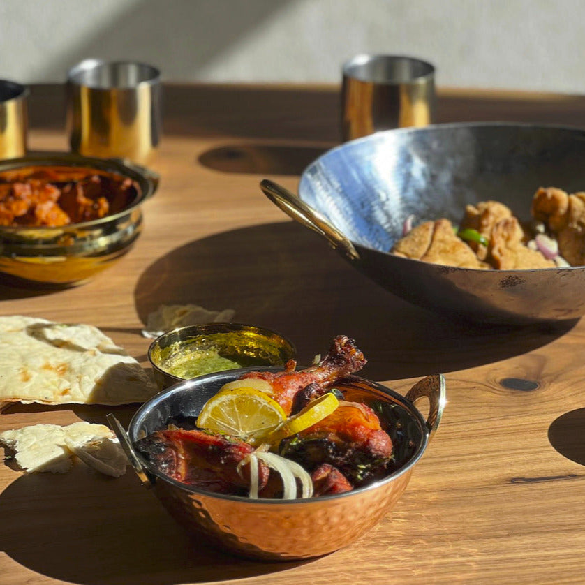 Indian Handi Serving Bowl - Hammered Copper Double Walled
