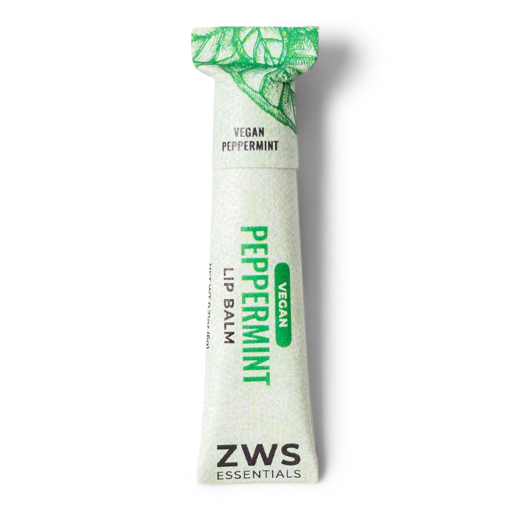 ZWS Vegan Peppermint lip balm packaging on a white background