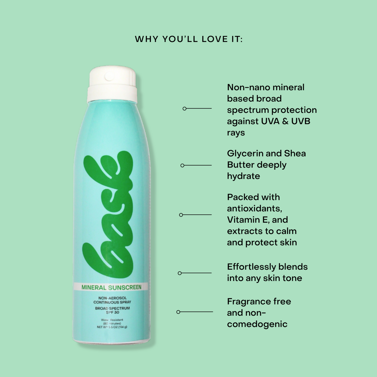 Bask Suncare SPF 30 Mineral Fragrance-Free Non-Aerosol Spray