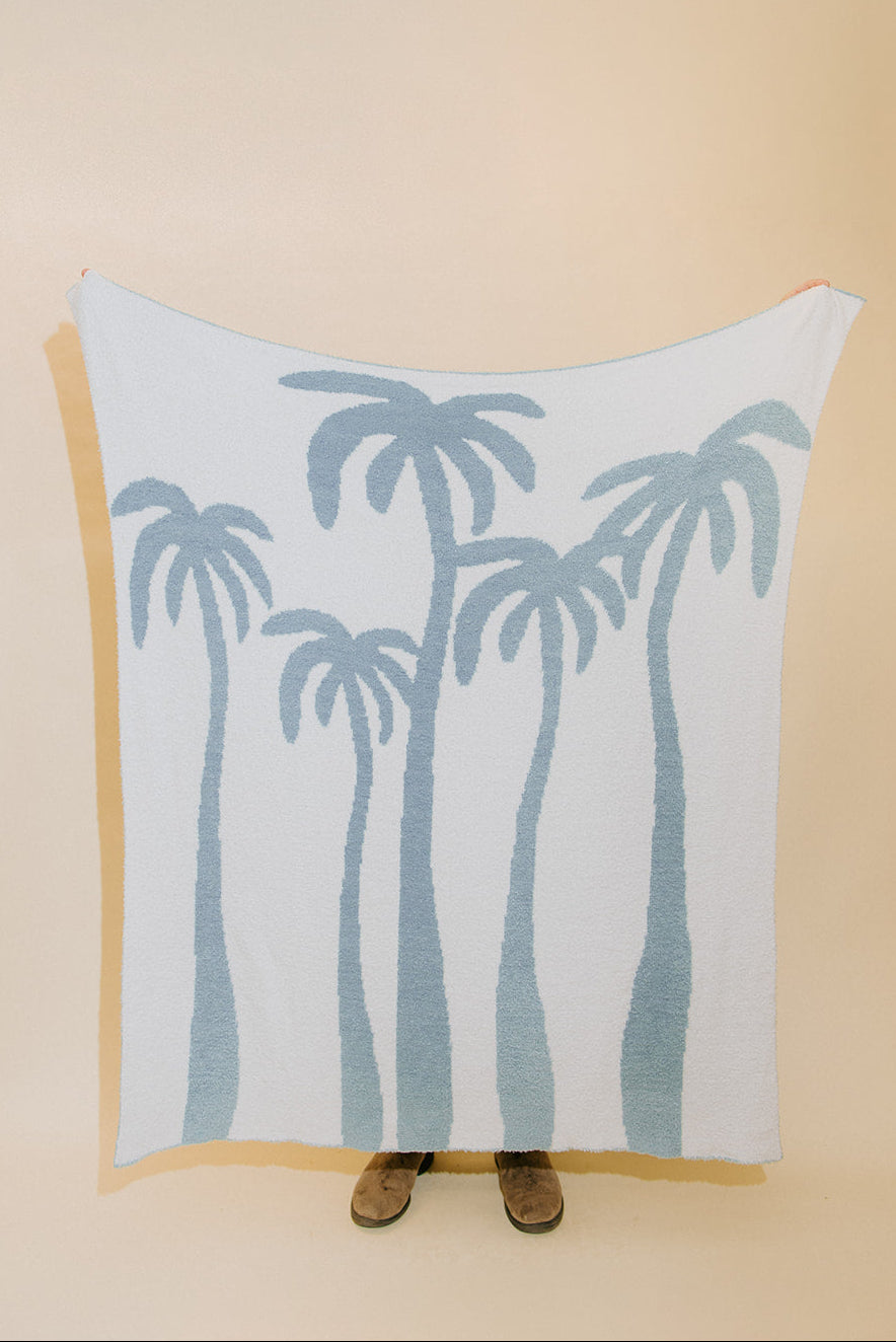Dancing Palms Plush Throw - Chambray Blue