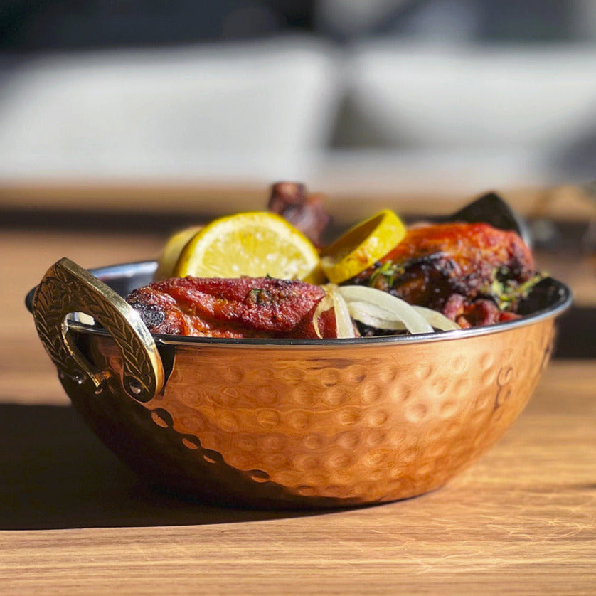 Indian Handi Serving Bowl - Hammered Copper Double Walled