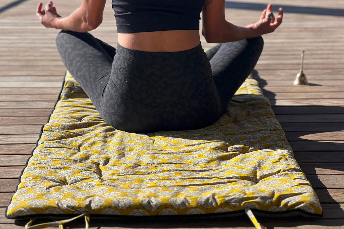 Block Print Restorative Yoga Mat with Towel and Carrying Case