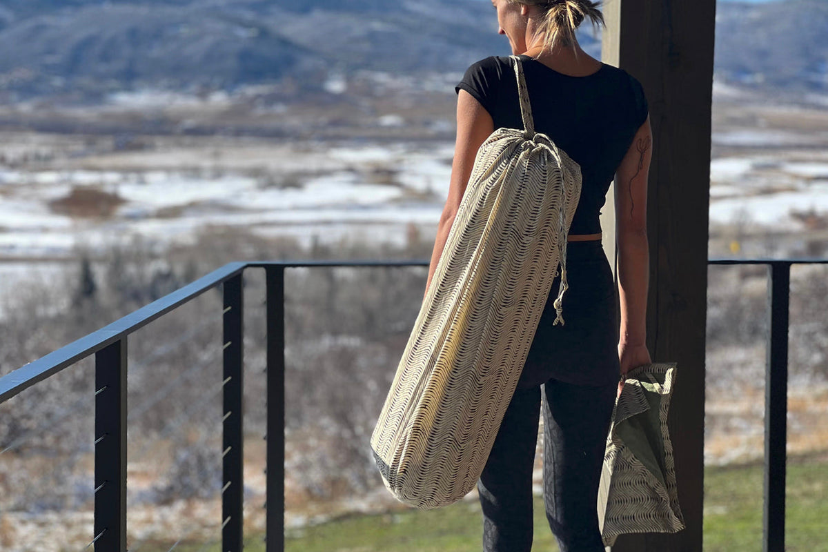 Block Print Restorative Yoga Mat with Towel and Carrying Case