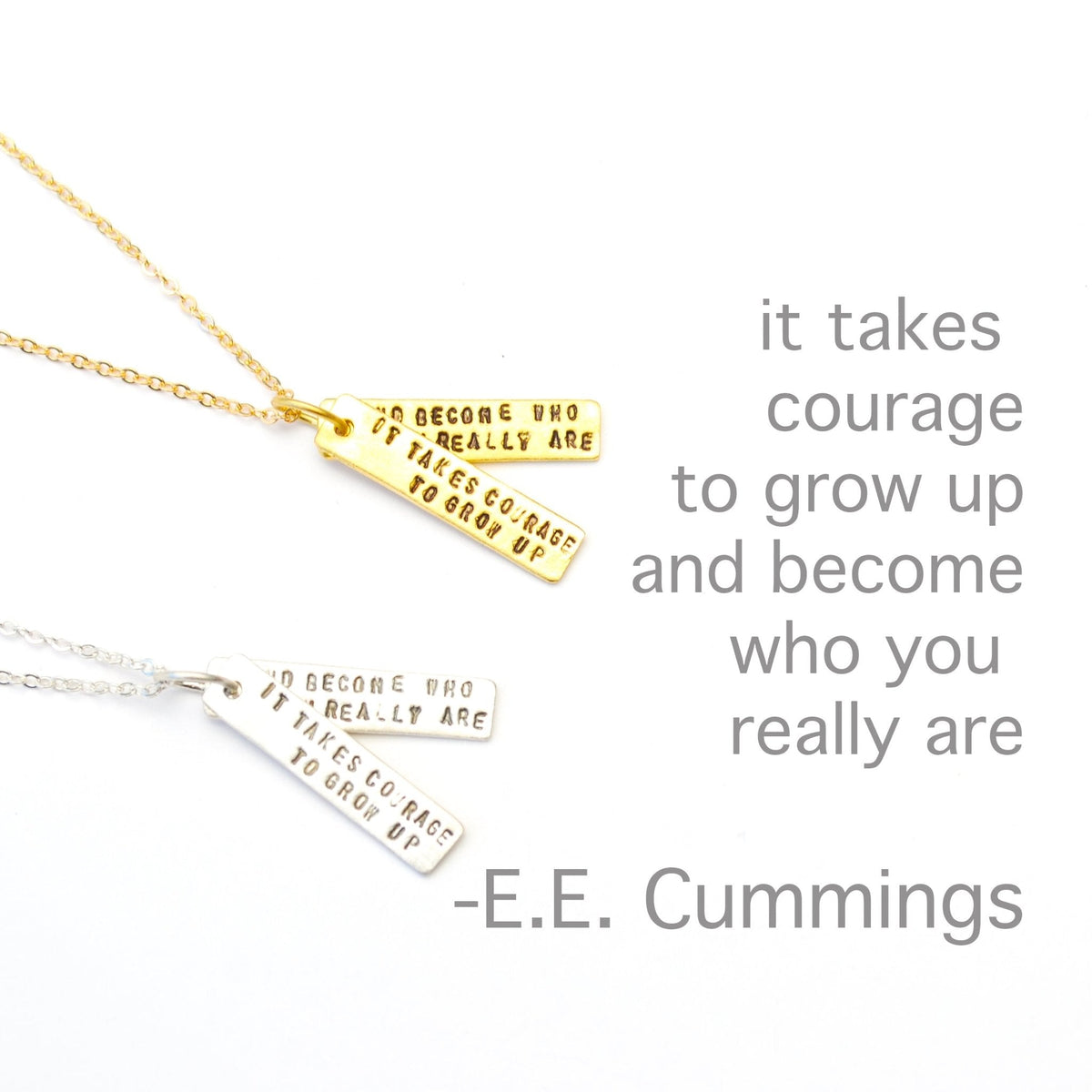 It Takes Courage to Grow Up and Become Who You Really Are -EE Cummings Quote Necklace