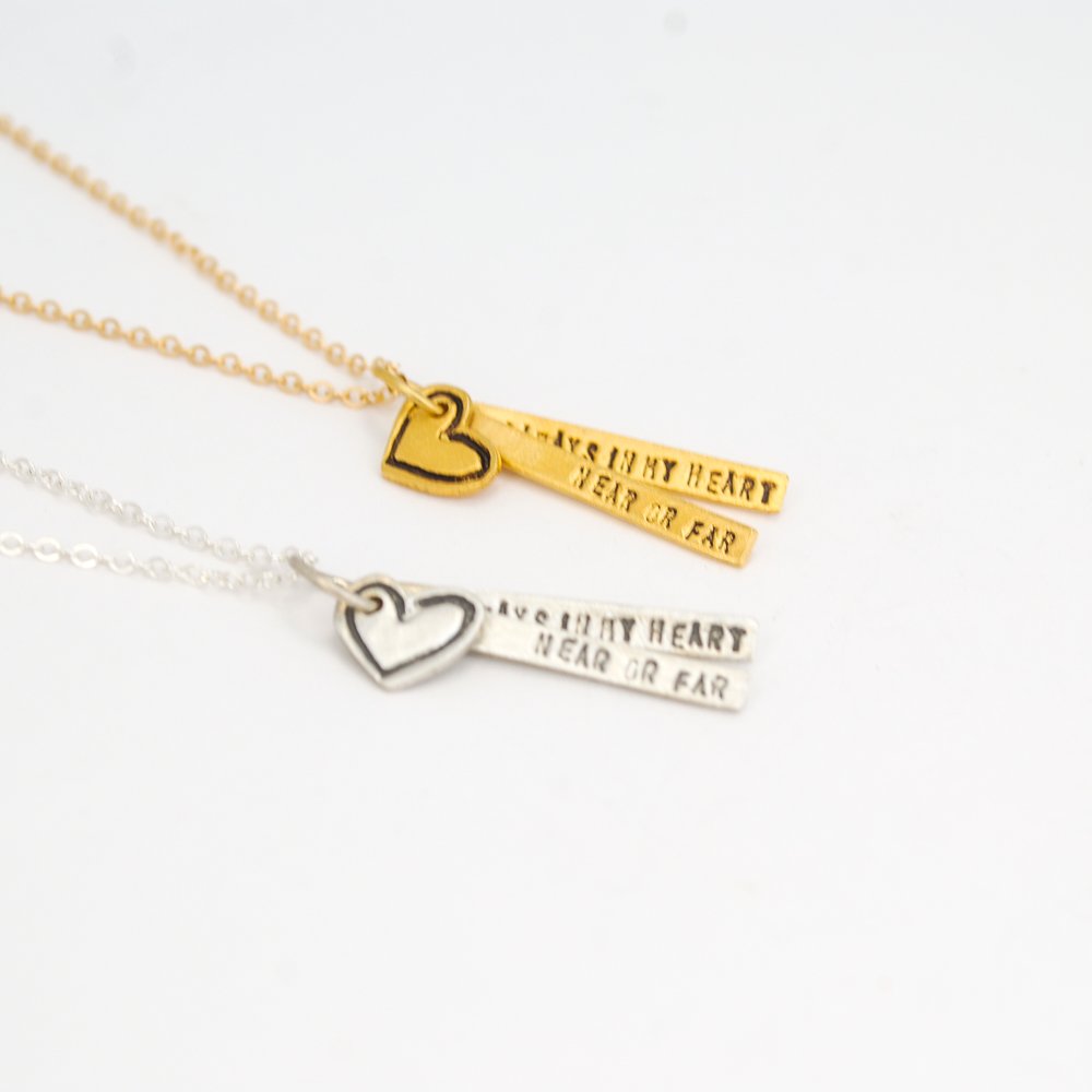 Near or Far Always in My Heart - Quote Necklace