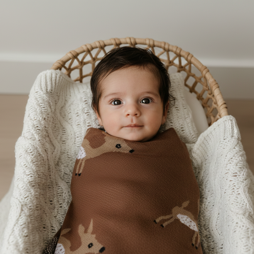 Deer Cotton Knit Baby Blanket
