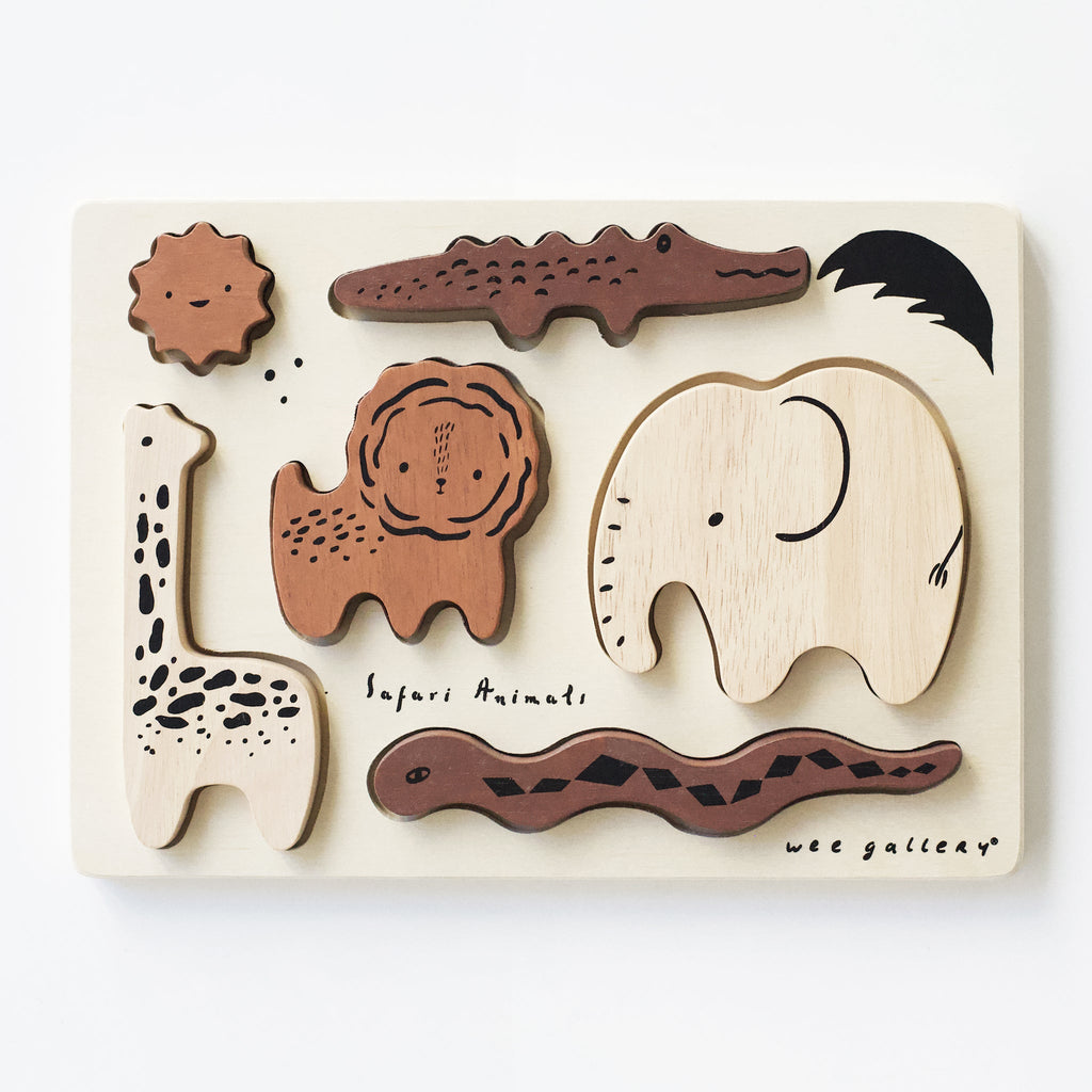 Wee Gallery Wooden Tray Puzzle Safari Animals EarthHero Wee Gallery Wooden Tray Puzzle Safari Animals EarthHero