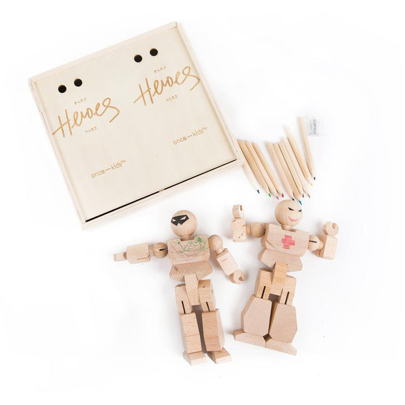 Playhard Heroes Wooden Action Figure DIY Coloring Kit - 2pc