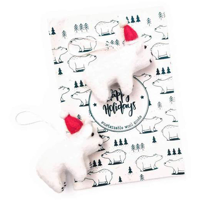 Santa's Bears Wool Ornaments 2pk