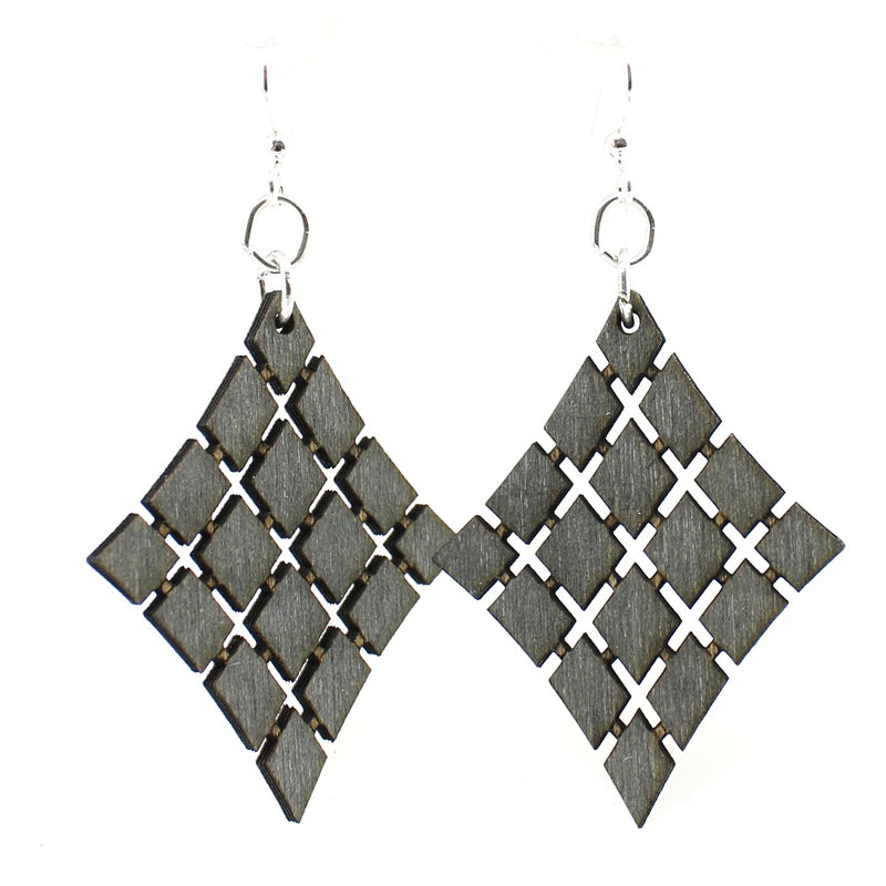 Floating Diamond Wooden Earrings