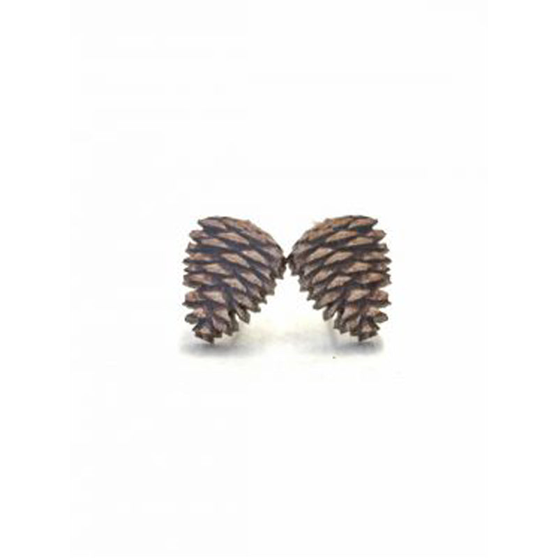 Pine Cone Stud Wooden Earrings
