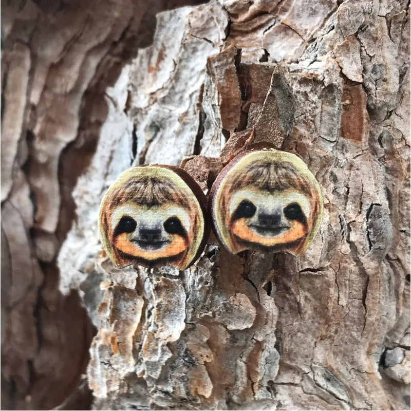 Sloth Stud Wooden Earrings