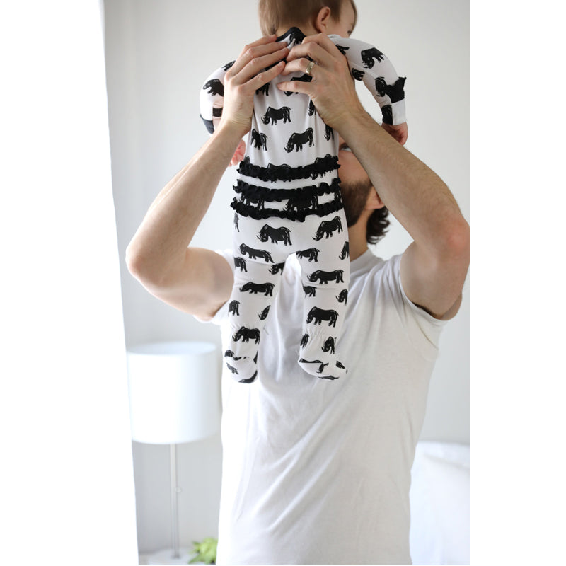 Save the Rhino Ruffle Zipper Baby Onesie