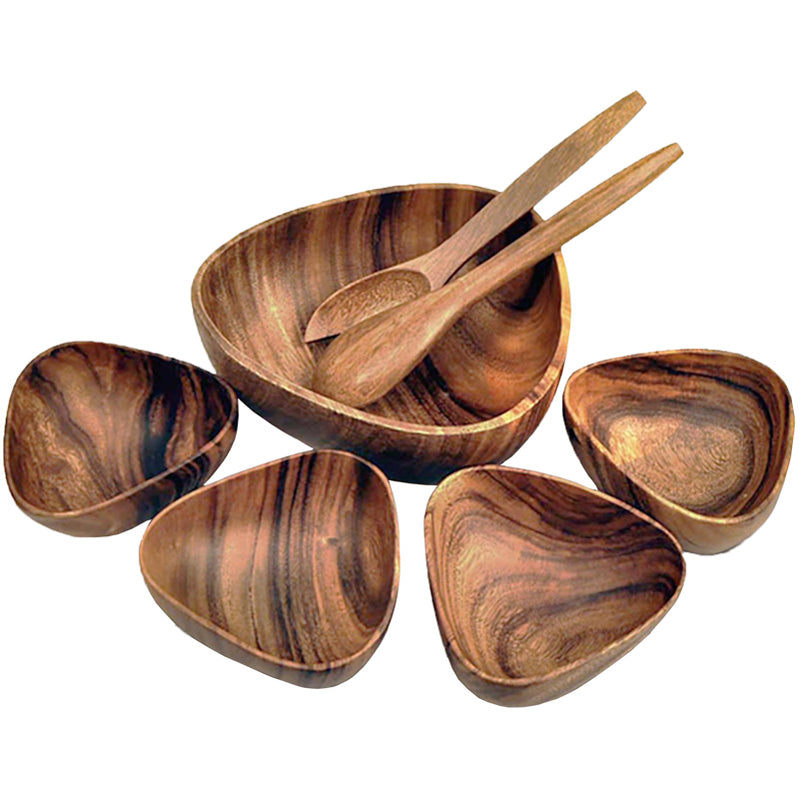 3-Sided Acacia Wood Salad Bowl Serving Set