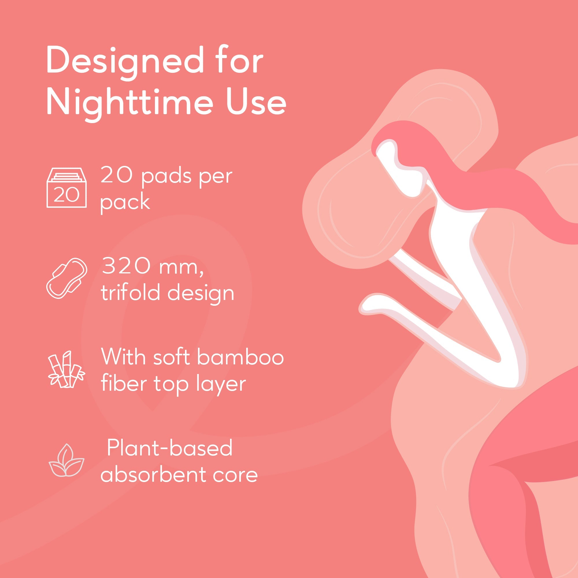 Bamboo Maxi Pads, Overnight Period Protection with Extra Coverage