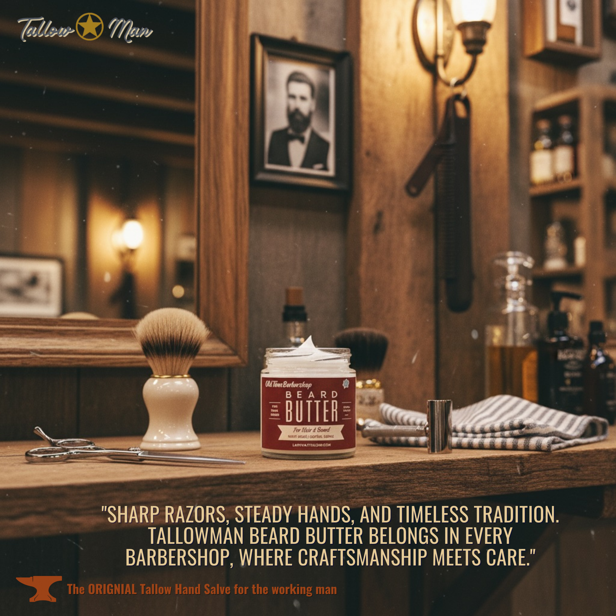 Tallow Man Old Time Barbershop Beard & Body Butter - Grass-Fed Tallow - 9oz