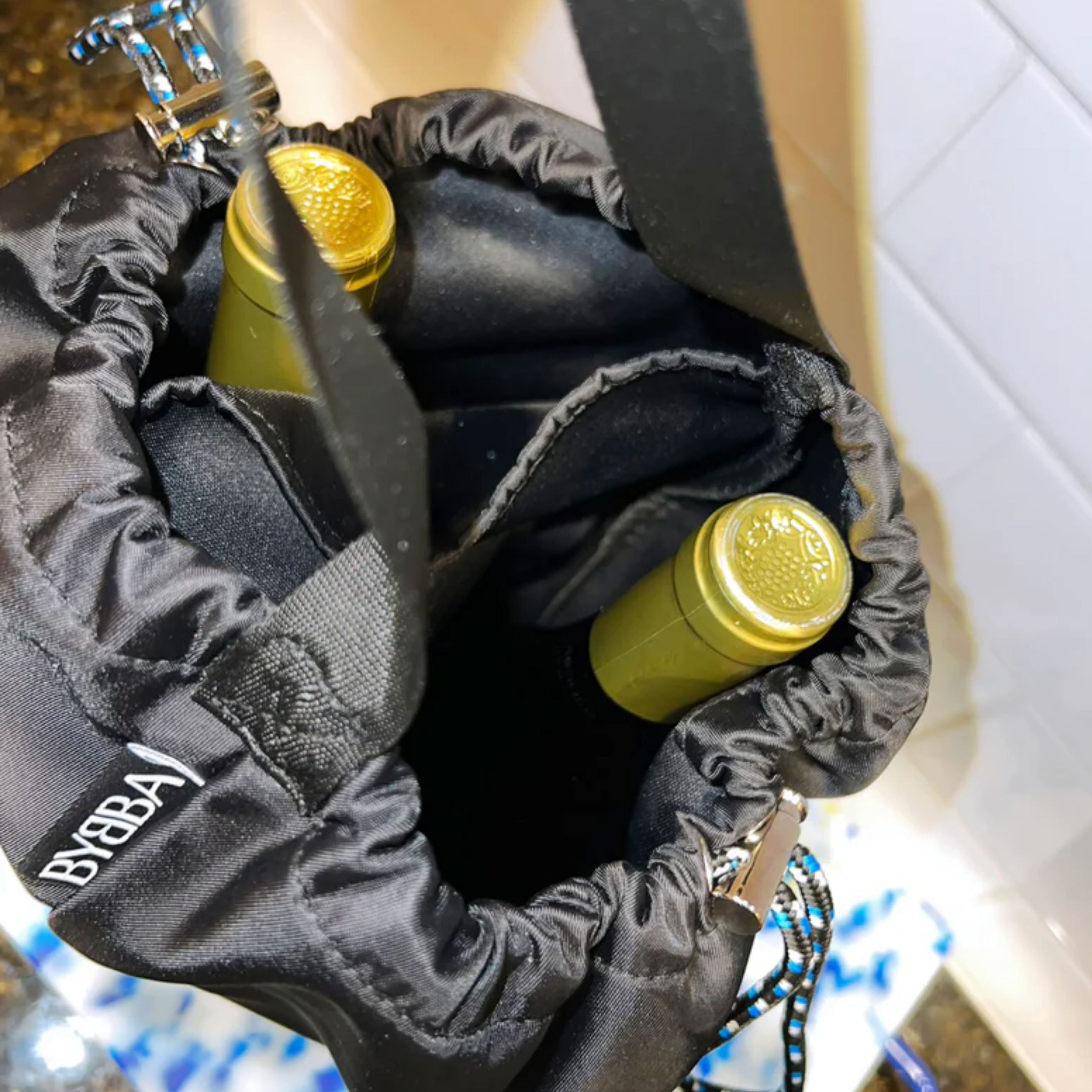 The Ripple Duo Pocket Shoe & Wine Bag Stingray Black Reusable Tote Bag