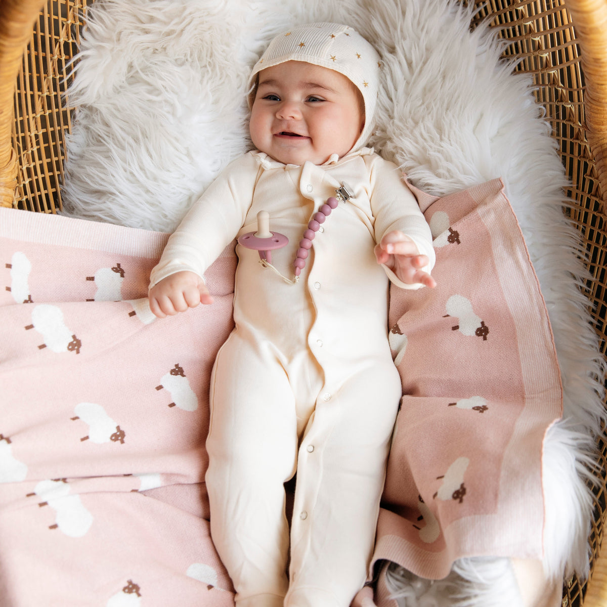 Sheep Cotton Knit Baby Blanket
