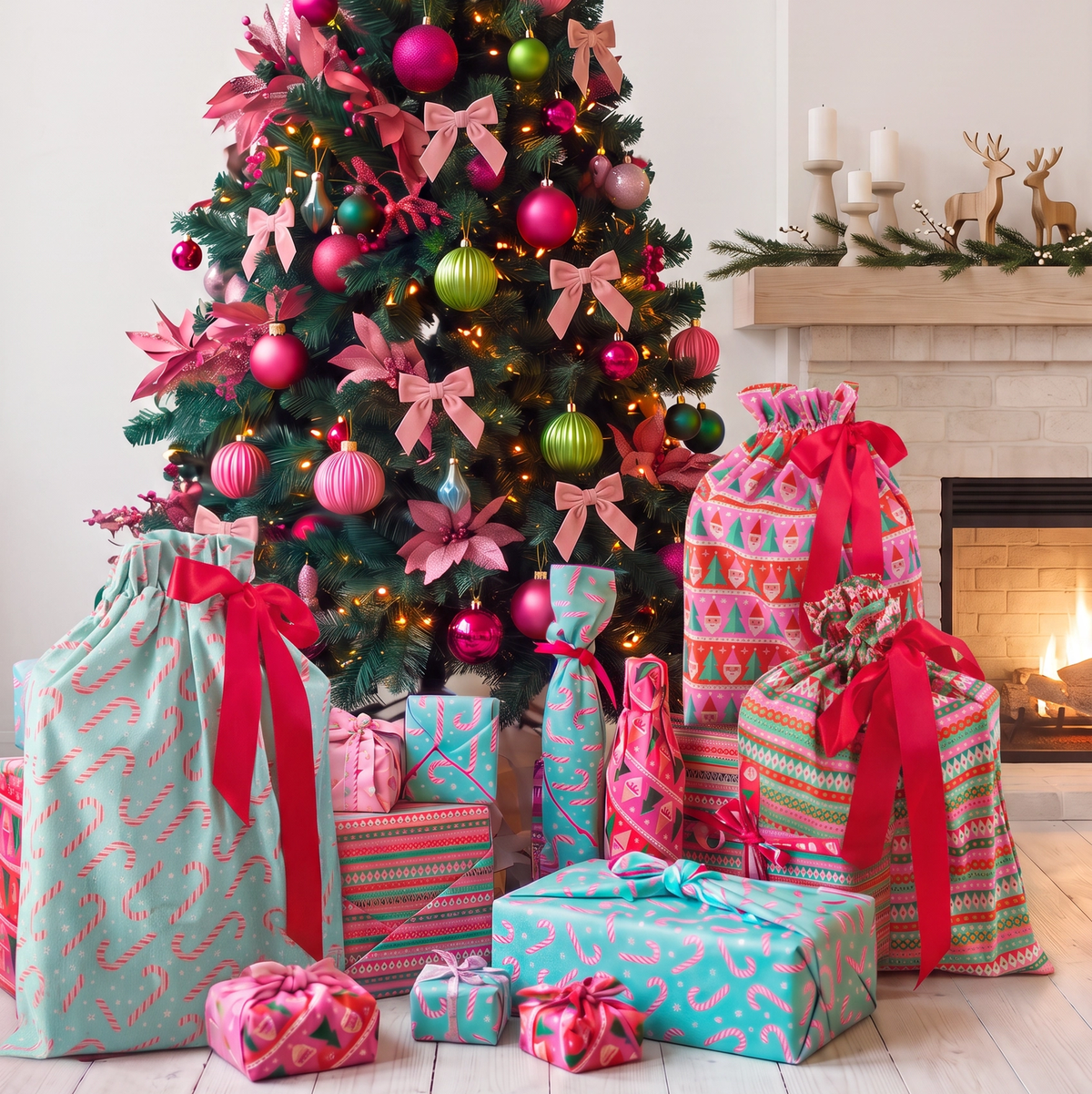Feliz Navidad Fiesta Furoshiki Gift Wraps  - Set of 4