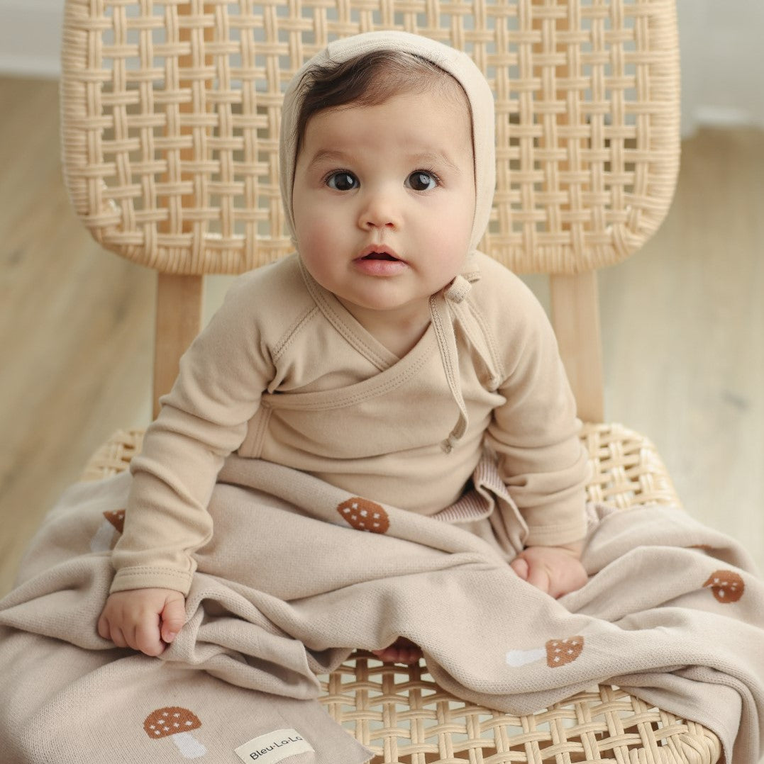 Mushroom Cotton Knit Baby Blanket