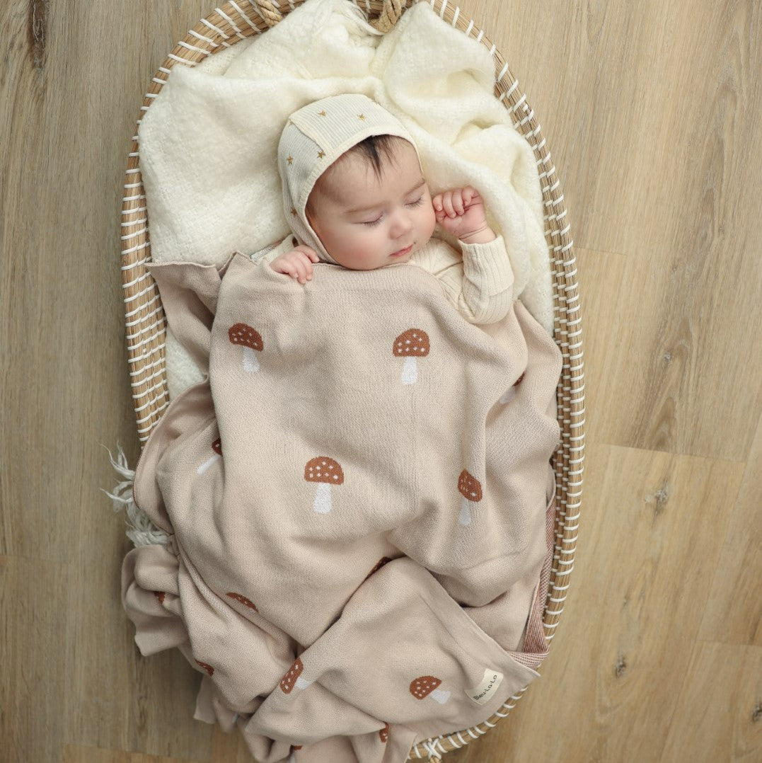 Mushroom Cotton Knit Baby Blanket