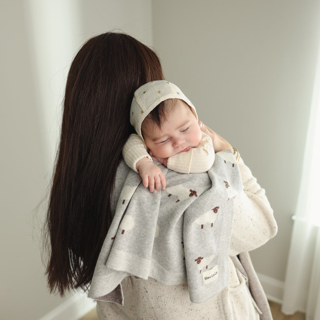 Sheep Cotton Knit Baby Blanket
