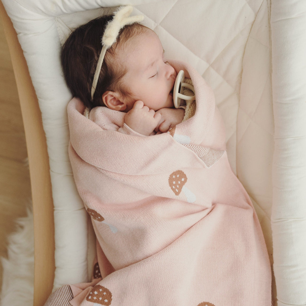 Mushroom Cotton Knit Baby Blanket
