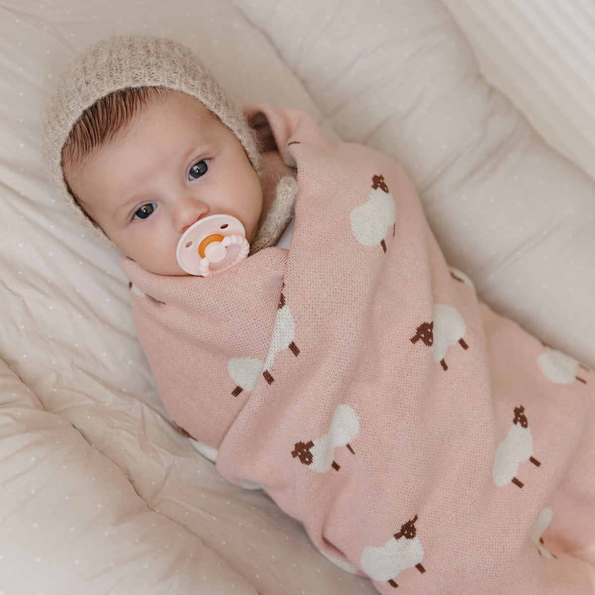 Sheep Cotton Knit Baby Blanket