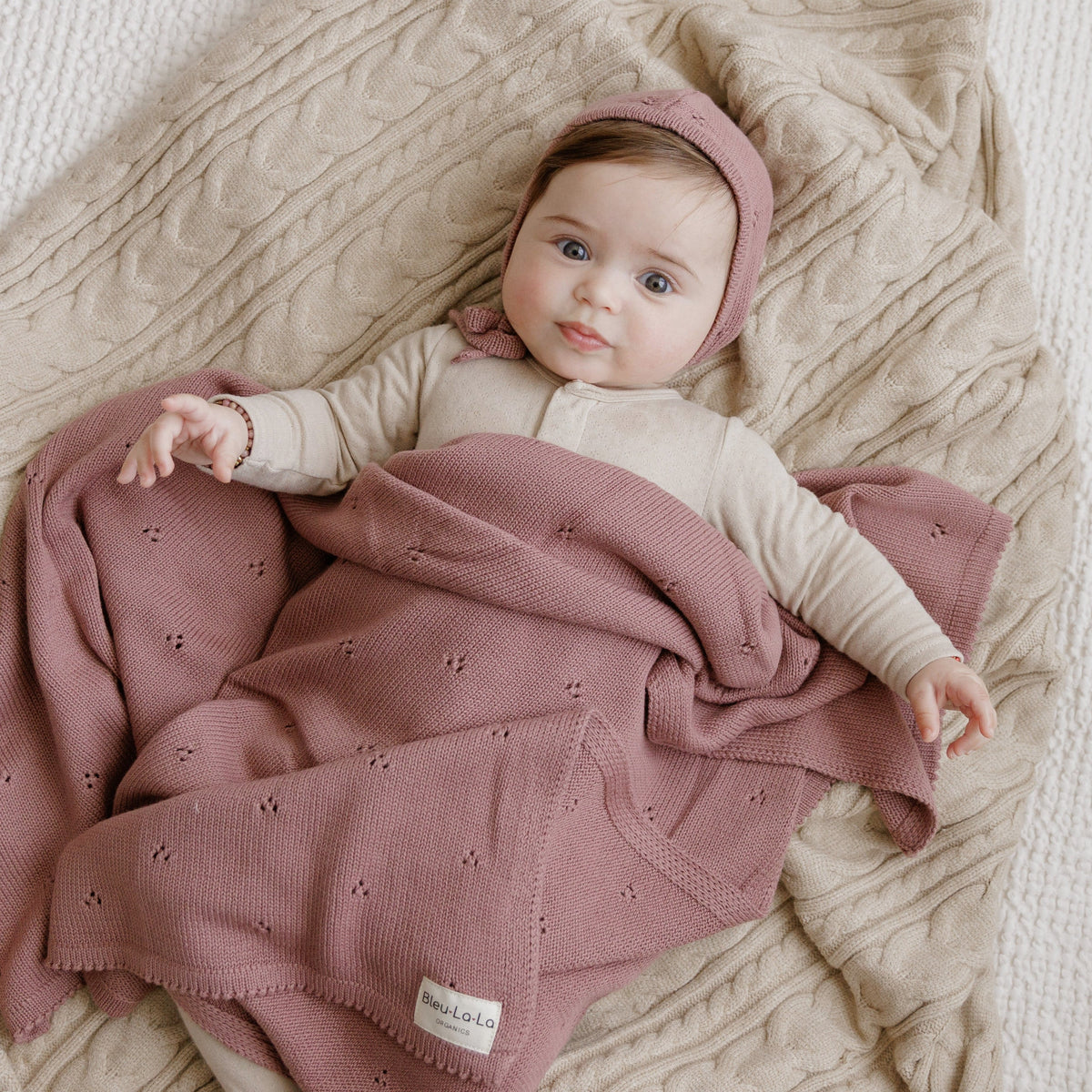 Pointelle Organic Cotton Baby Blanket & Hat Gift Set