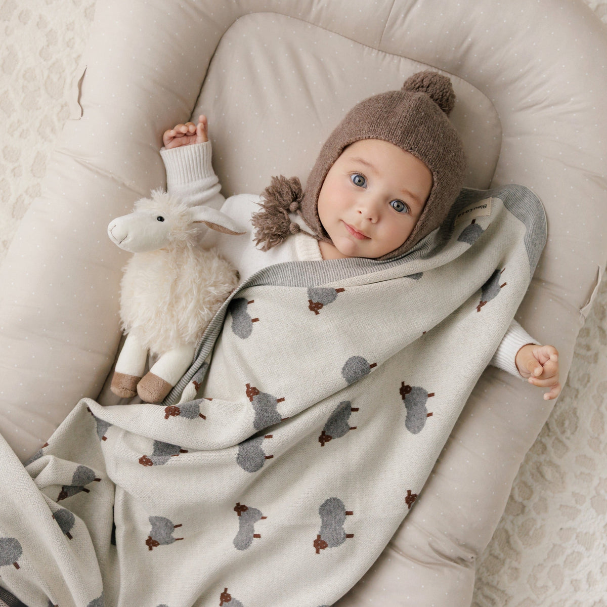 Sheep Cotton Knit Baby Blanket