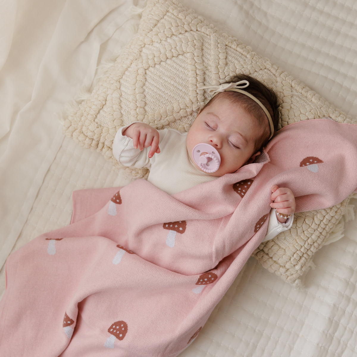 Mushroom Cotton Knit Baby Blanket