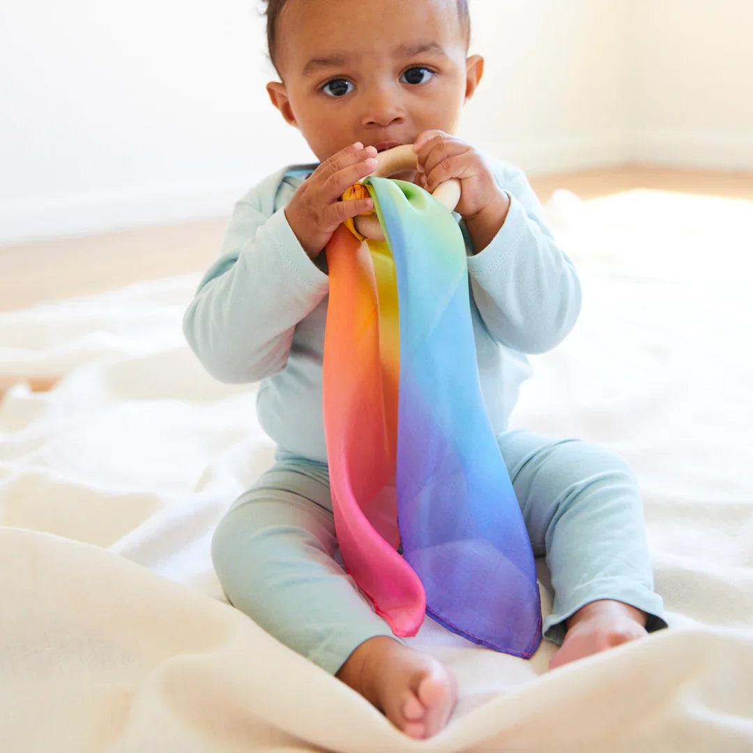 Rainbow Silk and Wood Teether