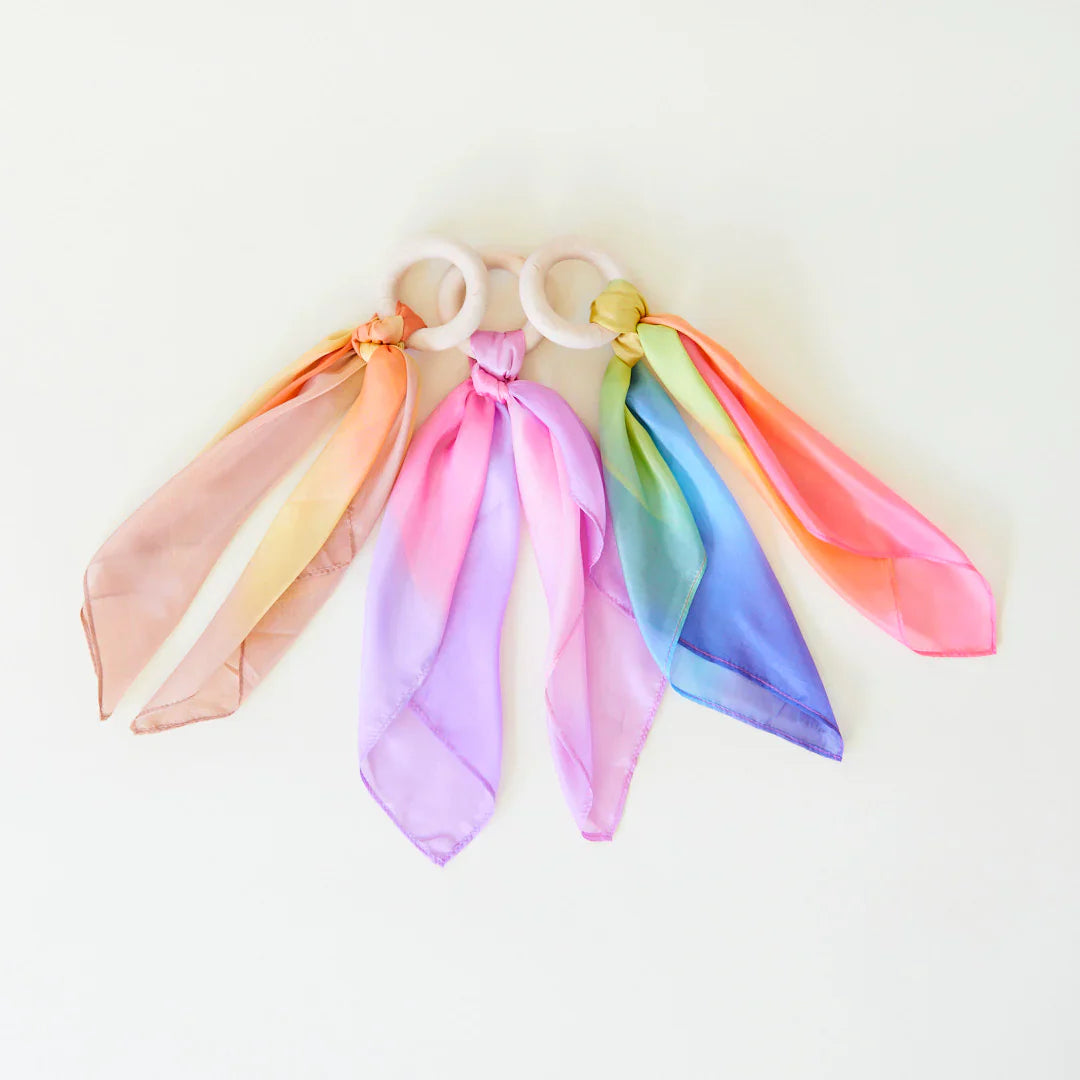 Rainbow Silk and Wood Teether
