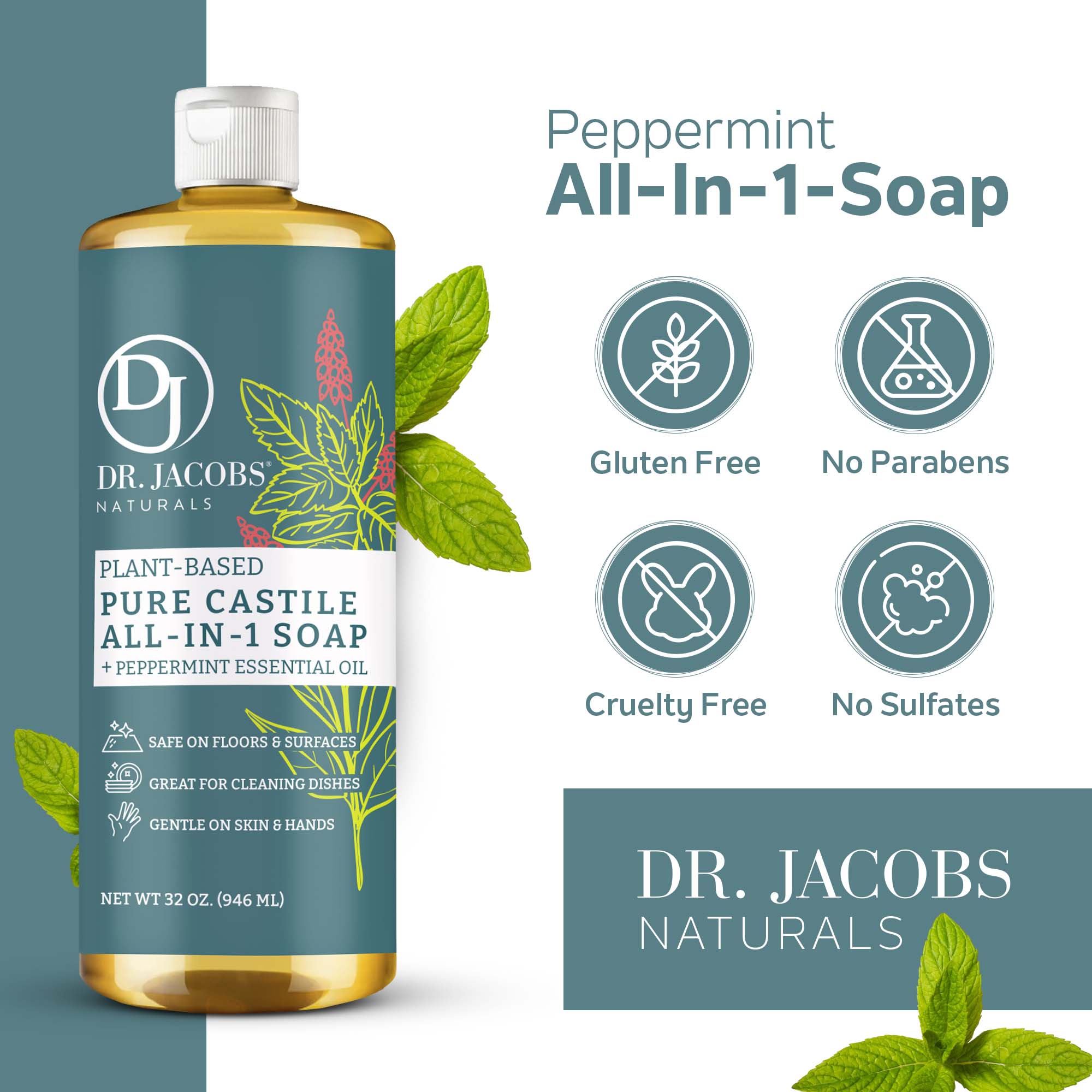 Dr. Jacobs Naturals Peppermint All-in-One Castile Soap