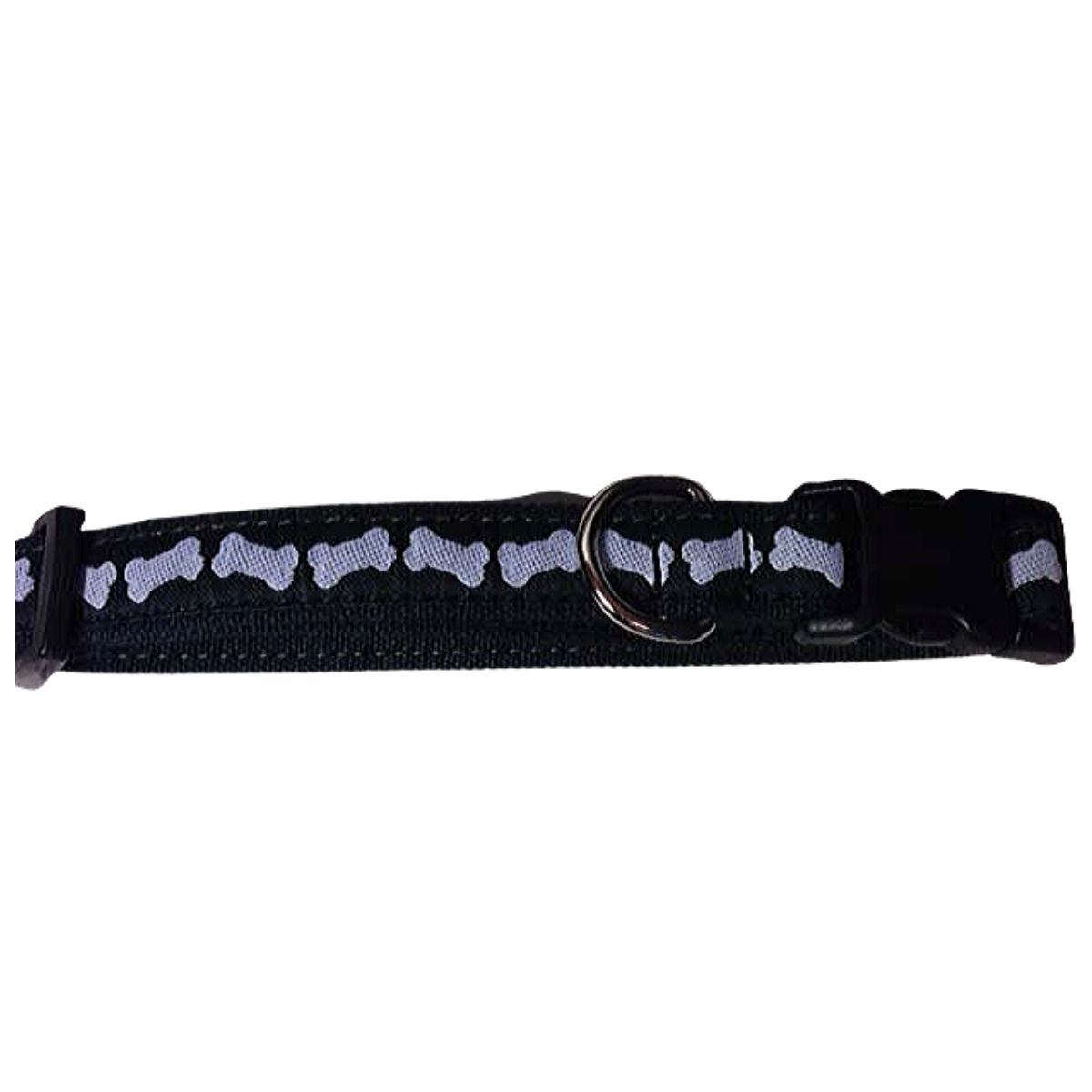Hemp Dog Collar Bones (White bones on black background)