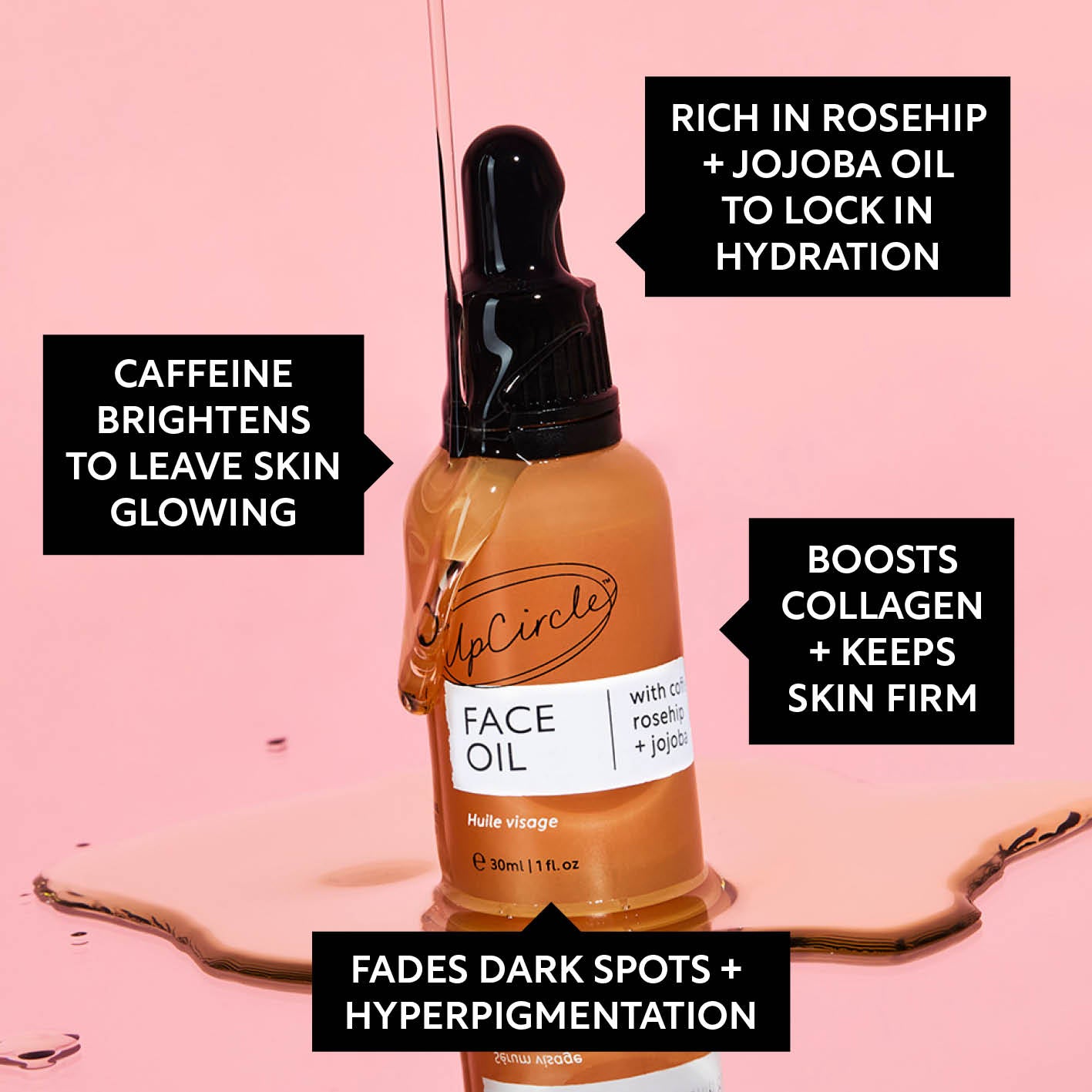 Organic Face Oil with Coffee, Rosehip + Jojoba